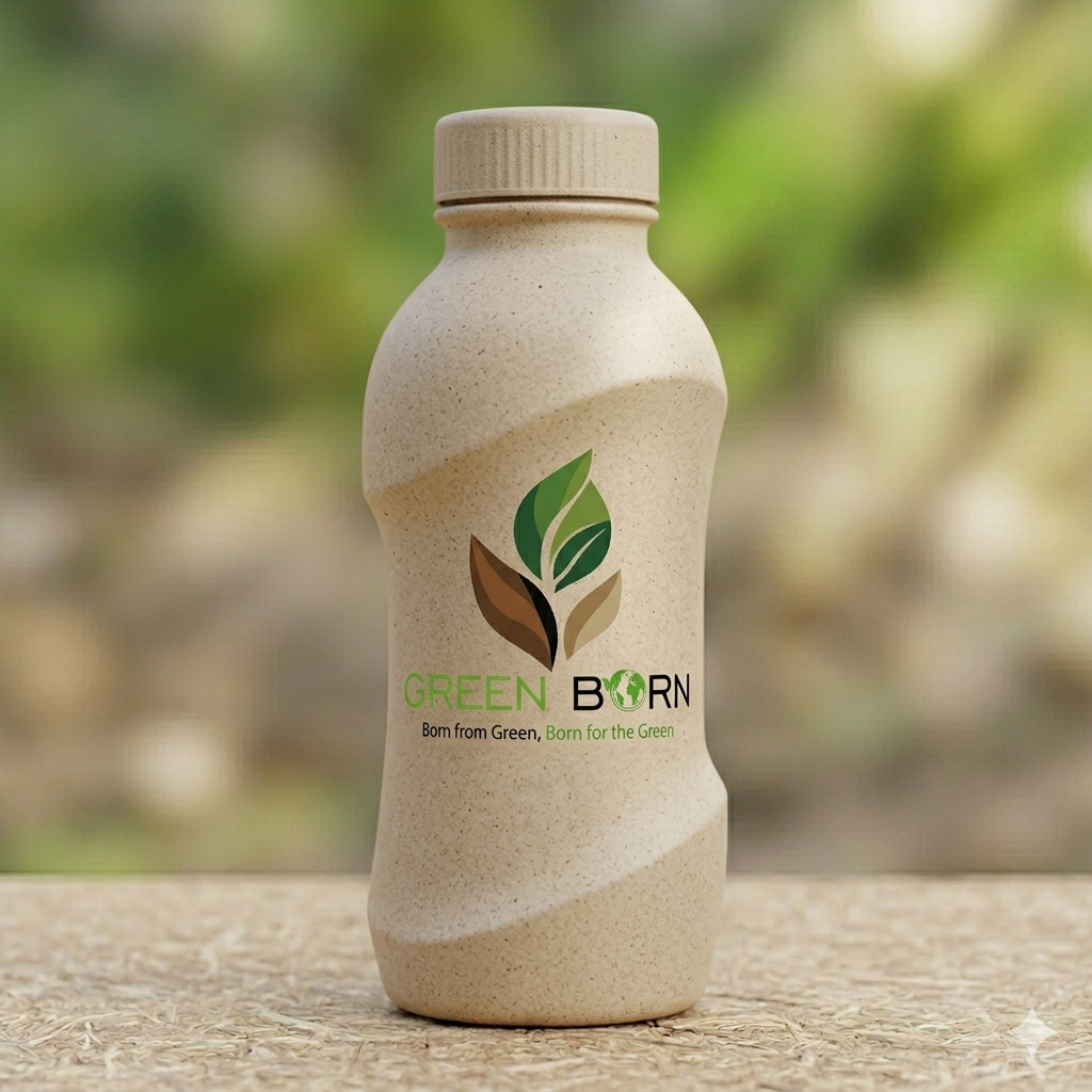 GreenBorn eco-friendly paper products including bottle, cup, dish and cutlery